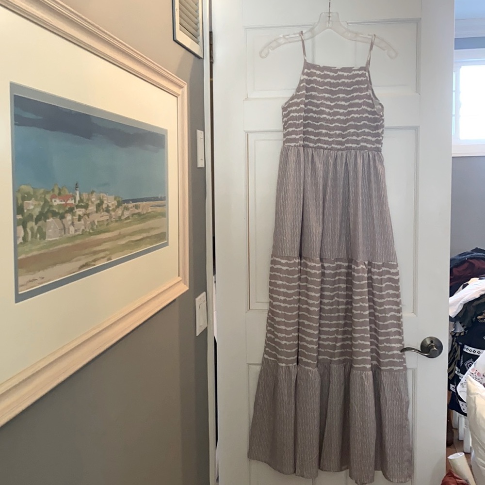 Size small beige and white striped Max dress. Bought at a stand- brand unknown.